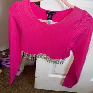 Sincerely Jules Hot Pink Crop Top with Silver Fringe